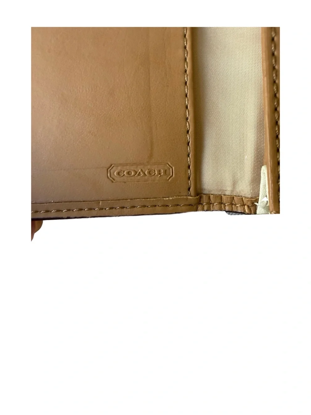 Coach Women’s Tan Cream Leather Card Holder Wallet
